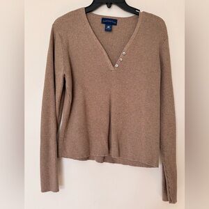 Charter Club Tan V-Neck Sweater with Button Detail